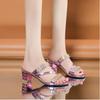 Sparkle Women's Slippers 2024 Summer New Crystal Pumps Block Heels Sandals for Women Rhinestones Party Shoes Sandalias De Mujer