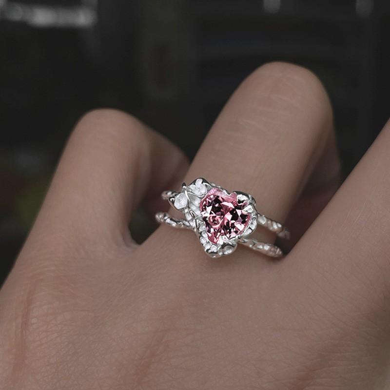Y2K Pink Crystal Bowknot Zircon Rings for Women Fashion Sweet Lovely Girl Open Adjustable Ring Kpop Party Jewelry Gift 2023