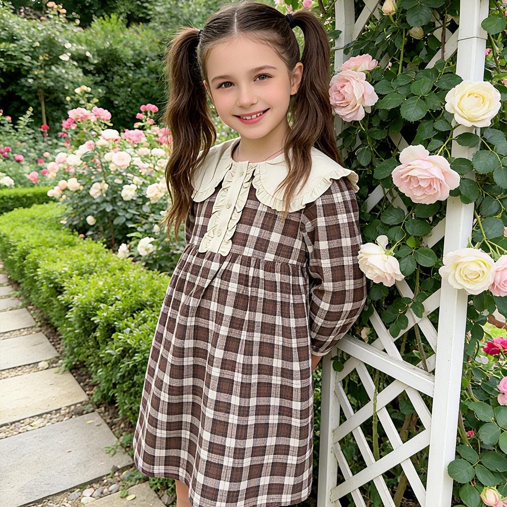 Girls' college style dress with long sleeves for children in spring and autumn