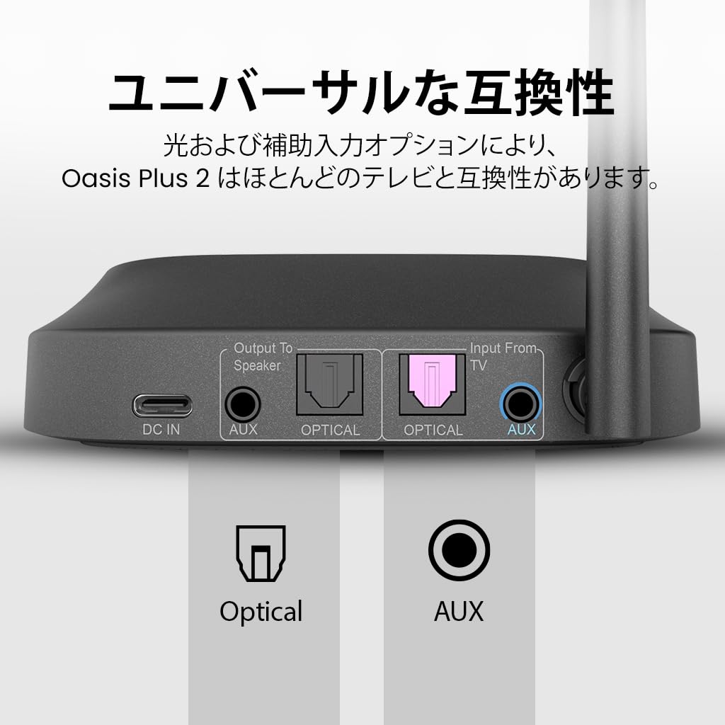 Передатчик Bluetooth Avantree Oasis Plus 2 с возможностью дистанционной регулировки громкости, совместимые наушники и функция адаптивной звуковой панели aptX, только оптический разъем