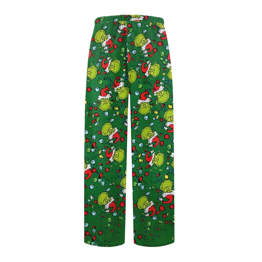 Женские зимние брюки, длинные брюки, фланелевые брюки с рождественским принтом