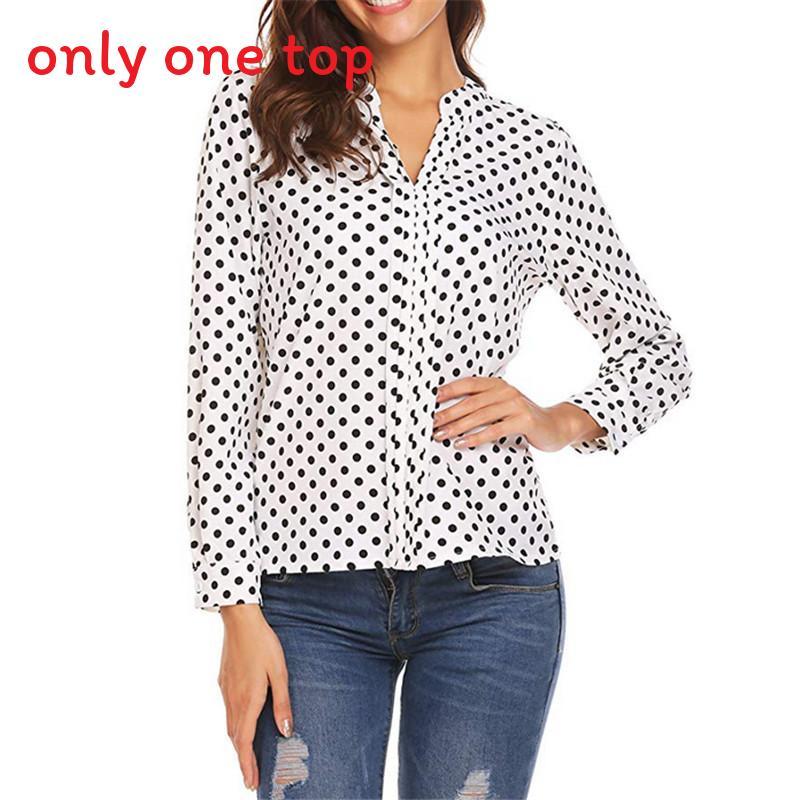 Womens Long Sleeve Dot Print Cotton Linen Shirt With U Neck For Casual Office Wear