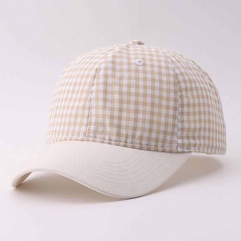 Retro small plaid baseball cap men's soft top cotton cloth color matching striped casual cap hat