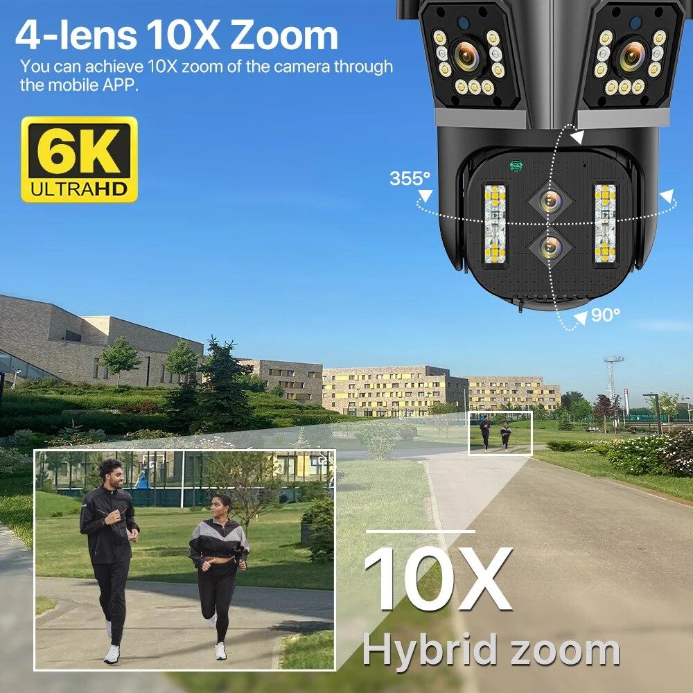 Новая IP-камера EU 6K HD WIFI 16MP 10-кратный гибридный зум PTZ-камера с автоматическим отслеживанием Уличная камера с четырьмя объективами и тройным экраном Камера безопасности Домашний регистратор безопасности