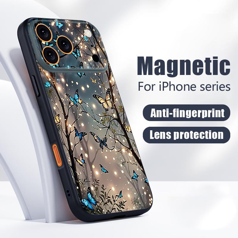 Магнитный Чехол Для Magsafe Для iPhone 17 Pro Max Светящийся Фантазийный Узор Бабочки Покрытие С Ощущением Кожи Для iPhone 16 15 14 13 Pro Max