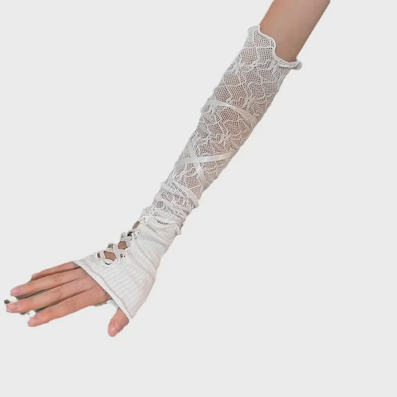 Новые кружевные солнцезащитные рукава с перекрестными бретелями в балетном стиле Y2K и перчатки JK