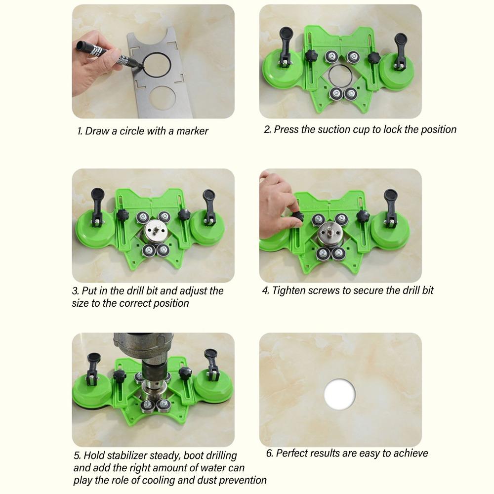 Portable Drill Guide Jig Double Vacuum Suction Bases Tile Hole Cutter For Marble Locating