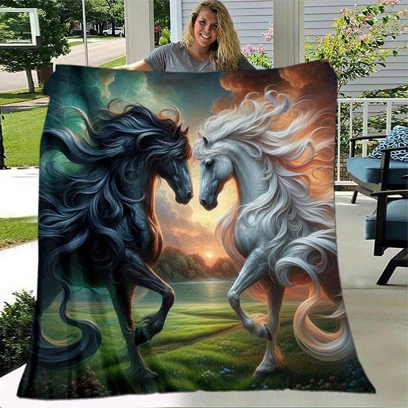 1pc Horse Printing Lightweight Flannel Blanket, Comfortable and Warm Blanket, for Camping Sofa Bed and Couch Office, Suitable for Gift Blanke