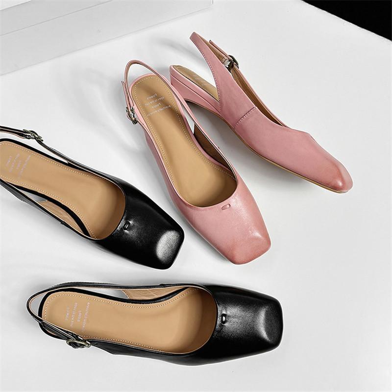 Модные новые летние сандалии из натуральной кожи, сандалии с квадратным носком для женщин, на низком каблуке, модные ретро сандалии с закрытым носком, женская обувь