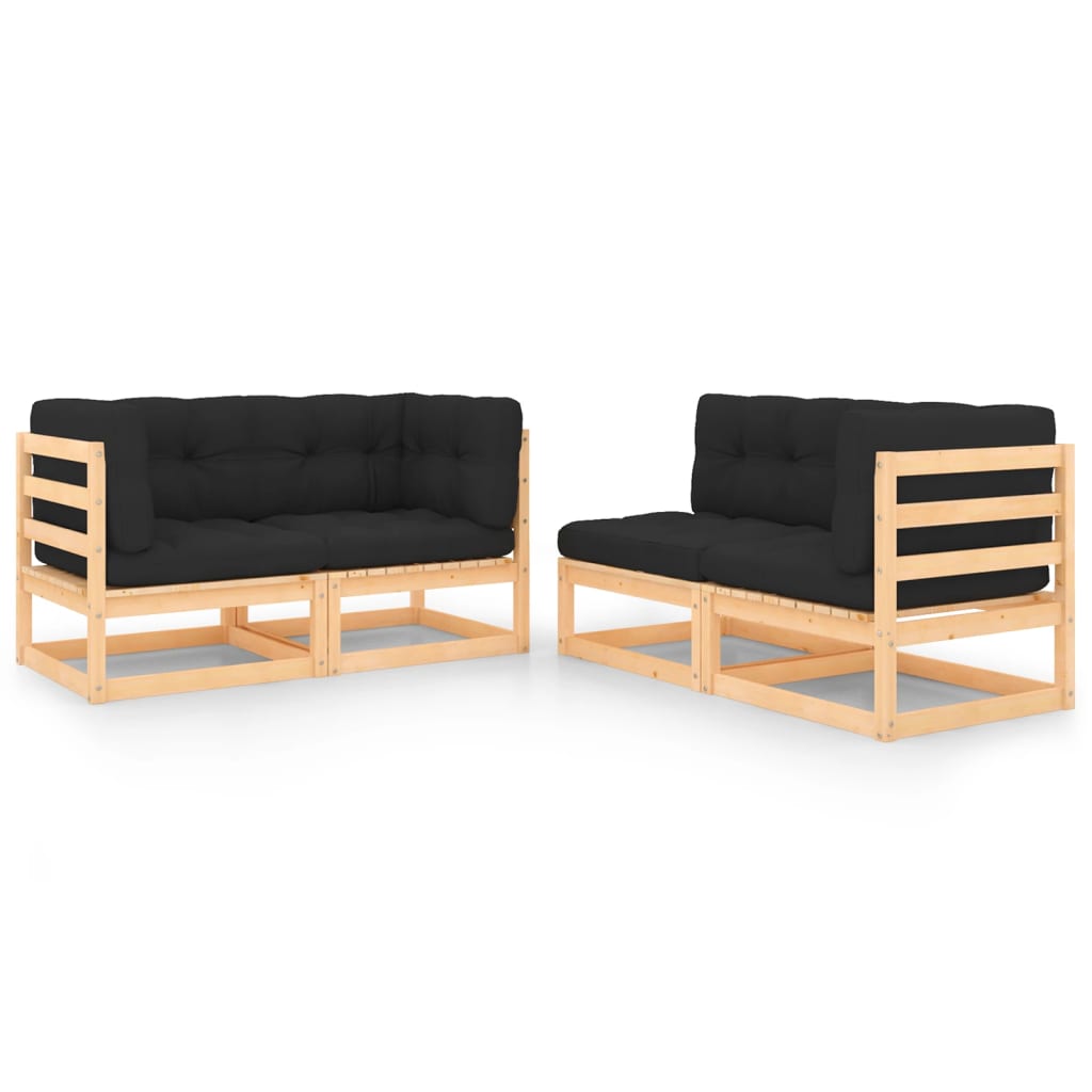 4 Piece Garden Lounge Set with Cushions Solid Pine Wood