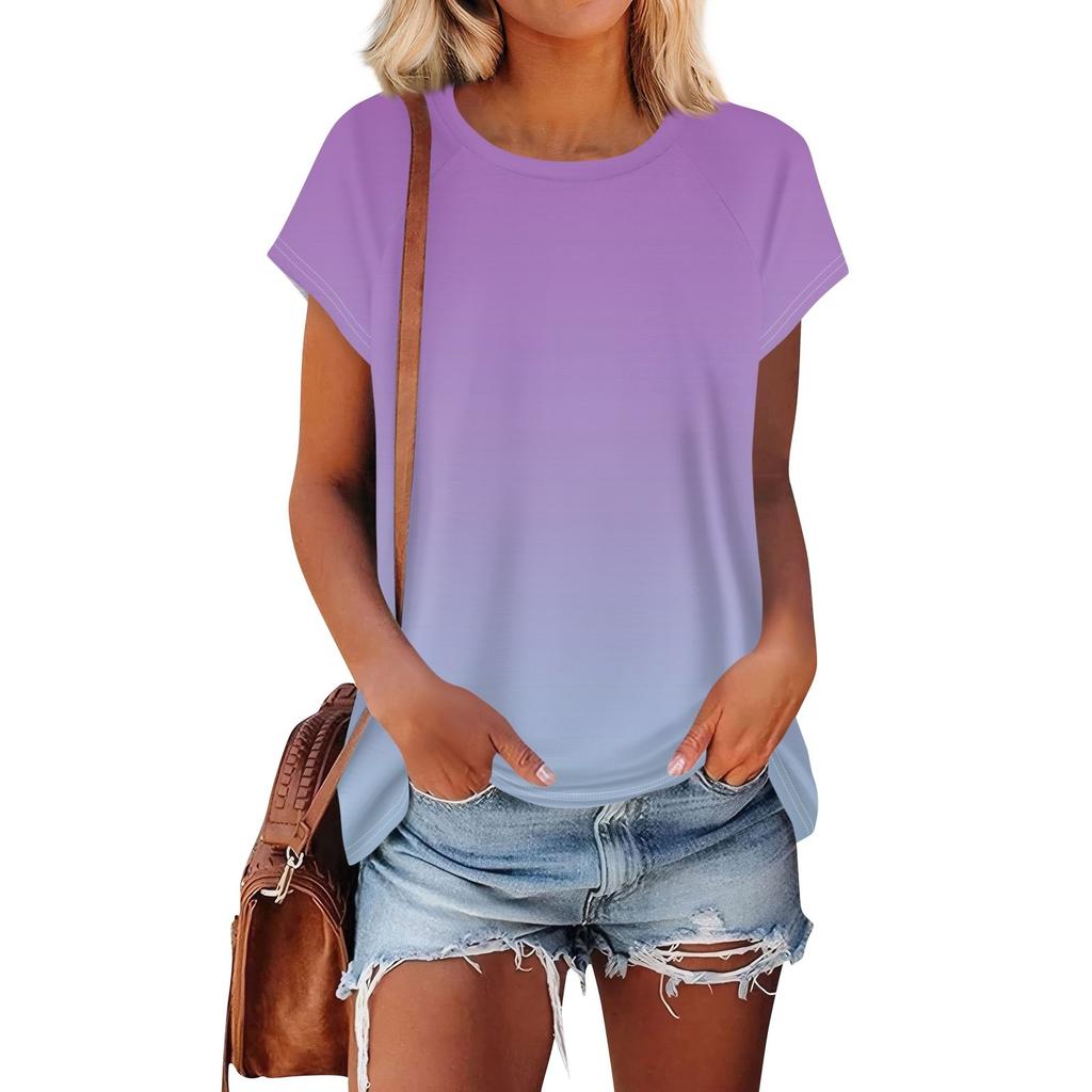 Women's Short Sleeve T Shirts Round Neck Cute Tunic Tops Basic Tees Blouses Loose Fit Pullover