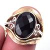Natural Black Onex Gemstone Handmade 925 Sterling Silver Two Tone Ring S.6 B4V61