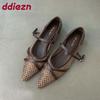 Fashion Weave Fashion Buckle Strap Women Flats Mary Janes Shoes Female Pointed Toe Ladies Flats Shoes With Height Increasing Footwear