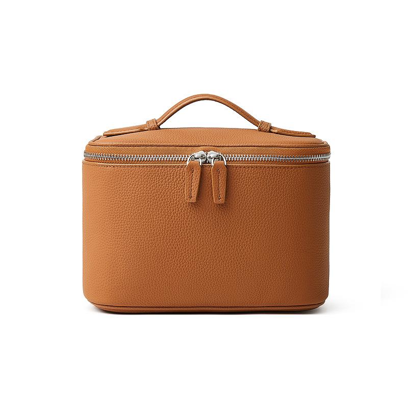 Portable Pebbled Leather Cosmetic Bag Fashion Solid Color Travel Makeup Organizer for Women