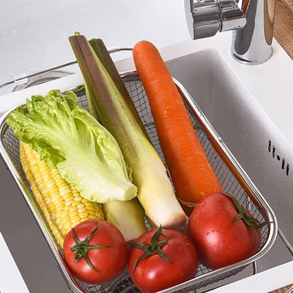 Over The Sink Colander Stainless Steel Extendable Draining Container Kitchen Fruit Colanders For Kitchen Apartment Home Cooks