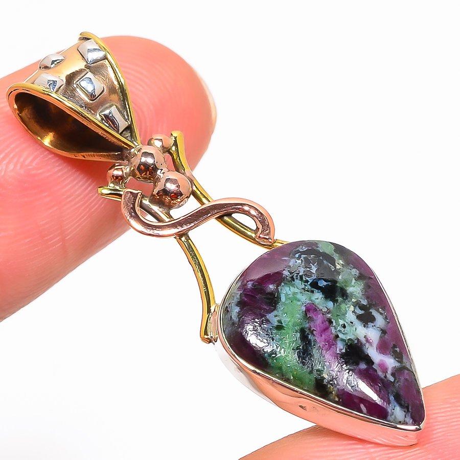 Подвеска Ruby In Zoisite Lab-Created из стерлингового серебра 925 пробы в двух тонах 1,80" e0F73