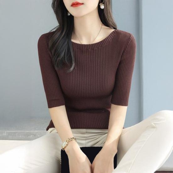 Женские топы Slim Fit, однотонная ребристая футболка с круглым вырезом и коротким рукавом