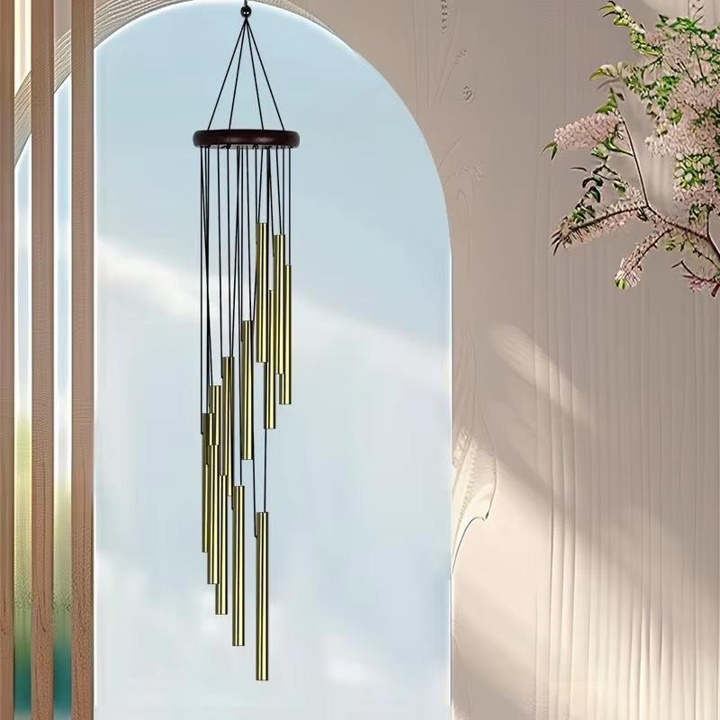 12 Tubes Rotating Solid Wood Aluminum Pipe Wind Chime Waterproof 12 Pipe Classic Matching Music Wind Chime Home Decoration 2025