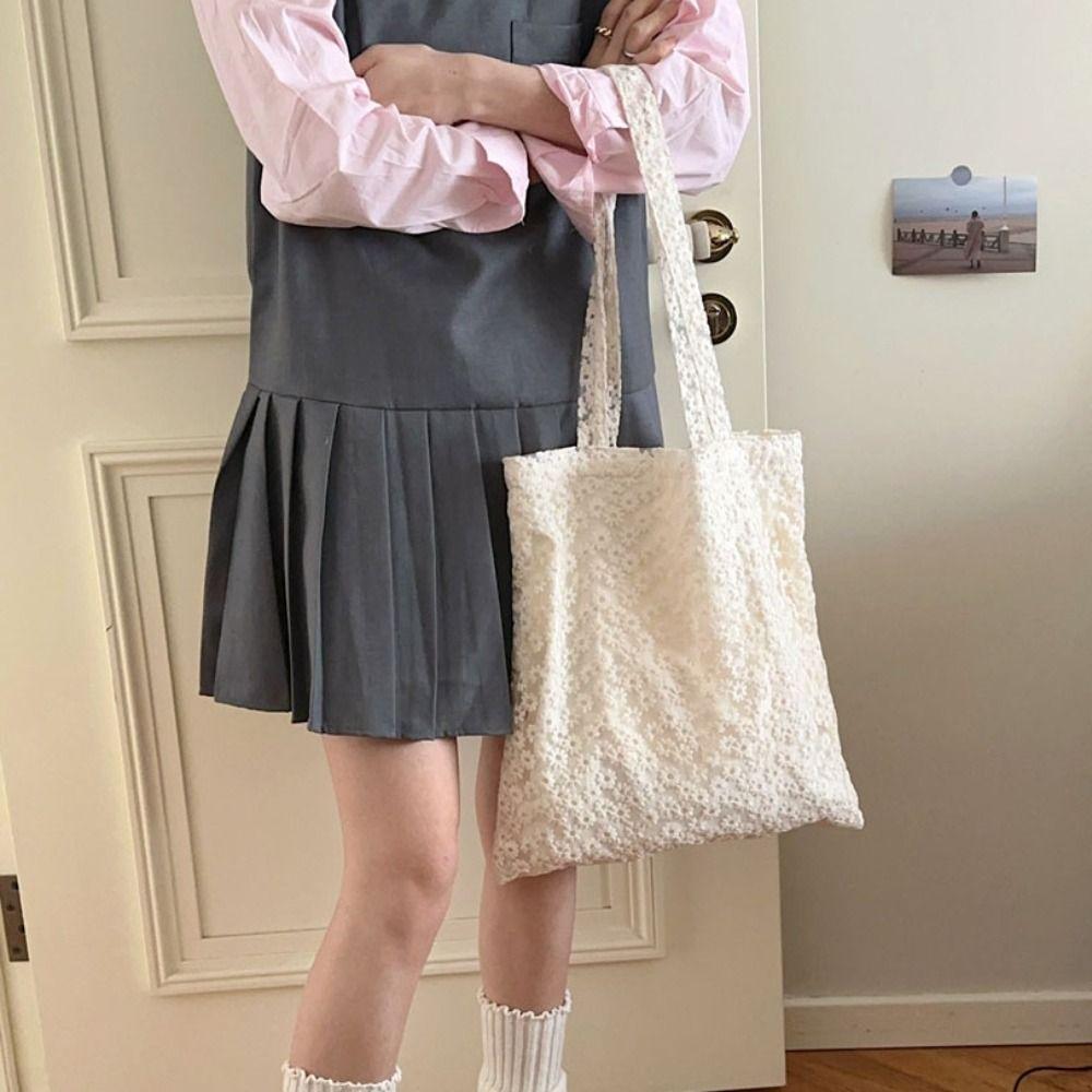 Pastoral Style Daisy Flower Shoulder Bag Nylon Beach Bag Elegant Bohemian Handbag Travel
