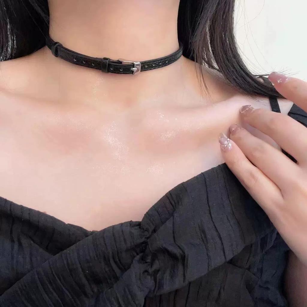 Texture Belt Buckle Neckchain Punk Dark Stackable Leather Unique Y2K Necklace Men Women Simple Choker Jewelry
