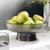 Glass Fruit Bowl with Feet Tall Striped Storage Tray Home Living Room Decoration Creative Dried Fruit Tray Snack Tray