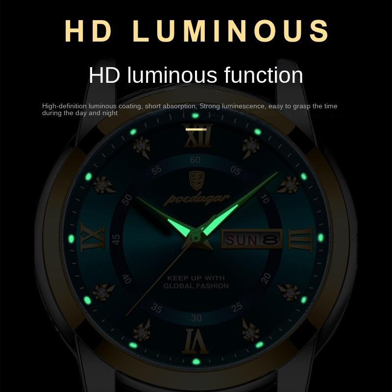Водонепроницаемые мужские часы от ведущего бренда, новый дизайн, двойной календарь, светящиеся, кварцевые