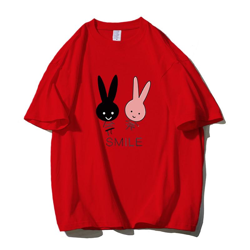 Shellsuning Cute Bunny Graphic Printed T Shirts Women Summer Casual Loose O Neck Short Sleeve Tees Female Trendy 100% Cotton Tops Lady
