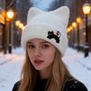 Осенне-зимняя женская зимняя милая шапка с кошачьим узором, теплая и вязаная шапка