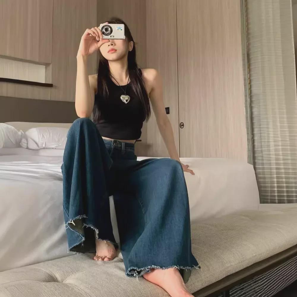 Джинсы-клеш в европейском и американском стиле с высокой талией в стиле ретро — летние корейские широкие штанины.