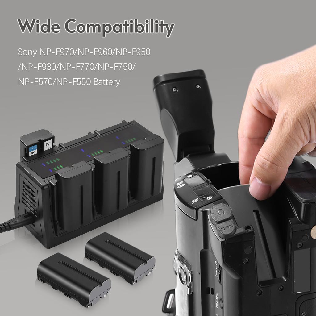 NP-F550 Зарядное устройство Зарядное устройство на 6 гнезд со светодиодными индикаторами Съемная зарядная база 8,4 В, 850 мА