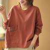 Kuzgi Ayollar Trendy Oddiy Kundalik Katta O'lchamli Streetwear Paxta Sviter Y2K Ayollar O-Bo'yin Uzun Qisma Bir Rangli Cho'ntakli Pullover Toplar