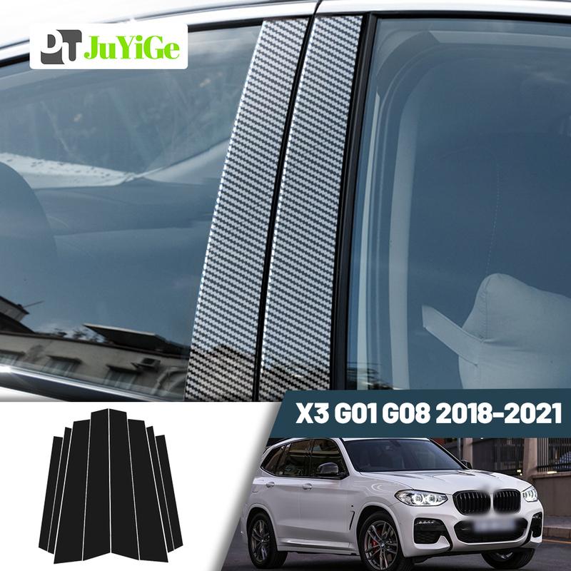 Glossy Black Carbon Fiber Window Door Deal B C Pillar Post Cover Sticker For BMW X3 G01 G08 2018-