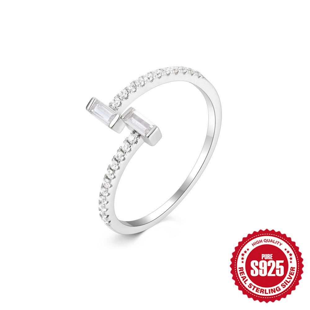 S925 Sterling Silver Ring Women'S Light Luxury Niche Design Sense Geometric Twist Zircon Ring Fashion Open Index Finger Ring