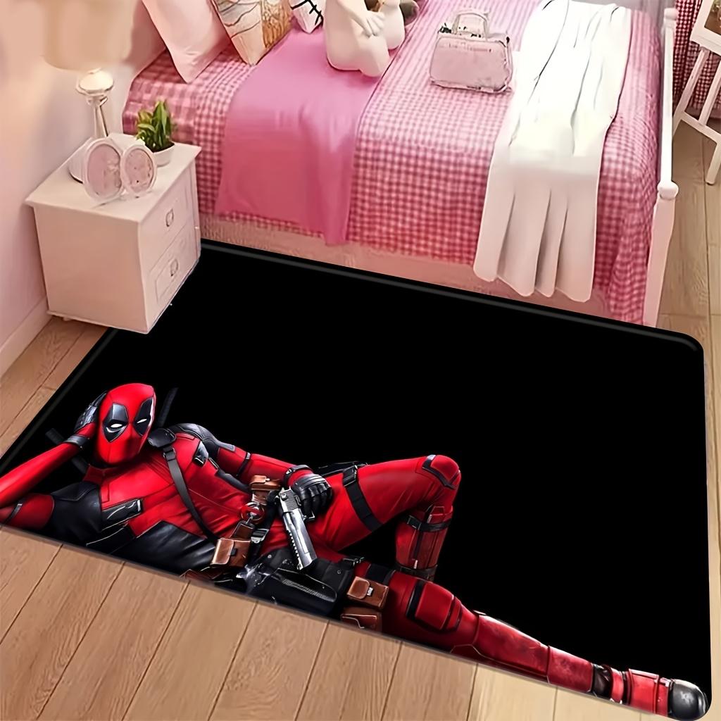 Authorized 1pc Cartoon Printed Rug, Deadpool Red And Black Battle Suit Holding Gun Casual Pose Design Easy to Clean, Suitable