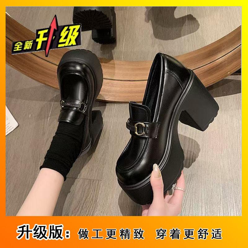 Французские ретро Мэри Джейн толстый каблук завышенный высокий каблук одинарная обувь универсальная платформа белые маленькие кожаные туфли женские весна и осень 2025