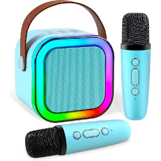 Mini Karaoke Machine,Portable Bluetooth Speaker with 2 Wireless Microphone for Kids Adults with Led Lights,Christmas Birthday Gifts for Girls Ages