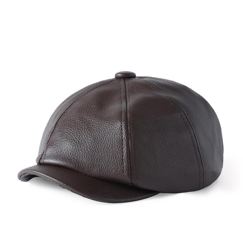 Восьмиугольная кепка мужская осенне-зимняя кепка из искусственной кожи в стиле ретро для художников, женская кепка литературного газетчика, кепка для пожилых людей из кожи, шляпа с вышитым вперед язычком утки
