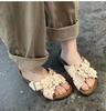 Fashion Elegant Round Toe Flat Bottom Slippers Korean Style Casual Floral Open Toe Flat Heel Women's Sandals Comfortable Microfiber