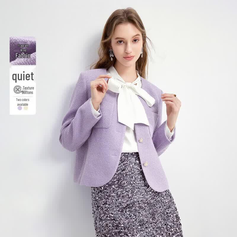 Женская куртка в твидовом стиле с круглым вырезом Qiushui Yiren