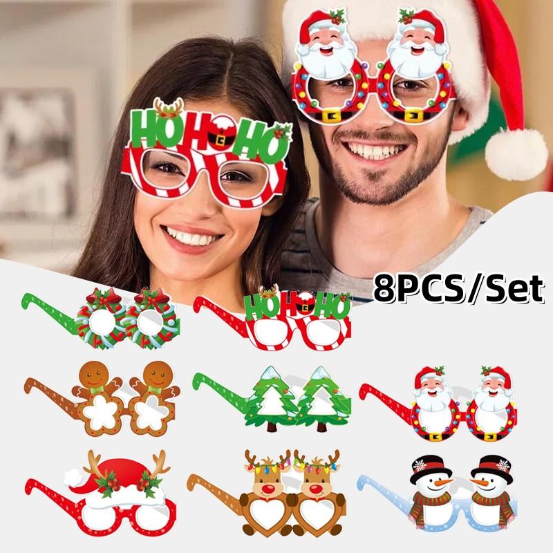 Creative Christmas Decorative Paper Glasses Gingerbread Man Santa Claus Reindeer Eyewear New Year Party Photoshoot Props