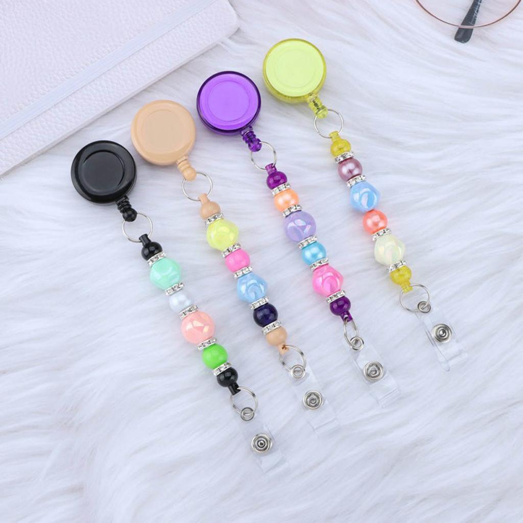 10pcsExpandable Beaded Keychain Metal Easy To Pull Buckle DIY Keyring Personalized Key Chain Adjustable Length Keyrings