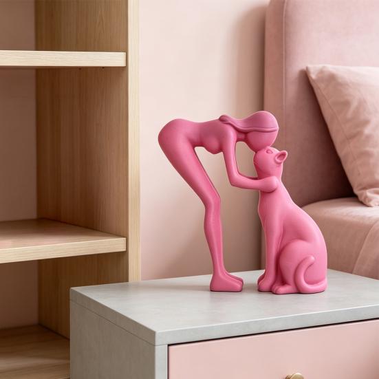 Минималистичная 3D-печатная статуэтка женщины, гладящей кошку, Черно-белая статуя любви, Современная арт-скульптура для стола, полки, домашнего декора, Креативный подарок для пар