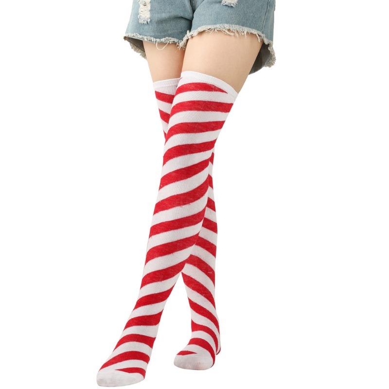 Women Christmas Stockings Cotton Striped Over Knee Halloween Cosplay Thigh High Party Long Socks
