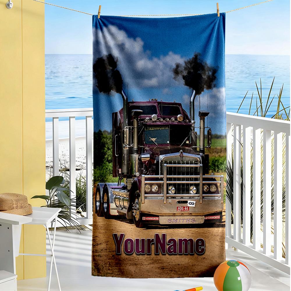 Kw Heavy Trucks Personalized Text Beach Towel Super Soft & Absorbent Ideal for Travel Outdoor Swim Pool Yoga Surf Camping Hiking Gym Gift Holiday