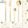 Gold 24Pcs Dinnerware Cutlery Set Knife Fork Coffee Spoon Tableware Set Mirror Stainless Steel Flatware Western Kitchen Silverware