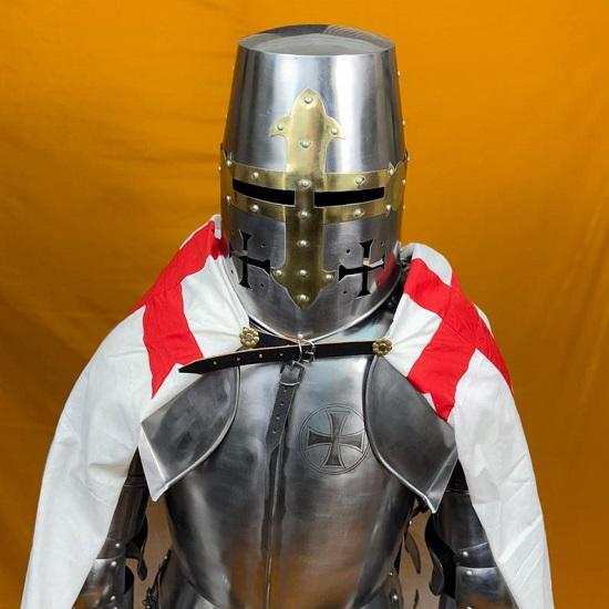 Full-Size 6-Foot Templar Knight Armor Suit Polished Medieval Roman Steel Armor with Display Stand  Ideal for Home Décor