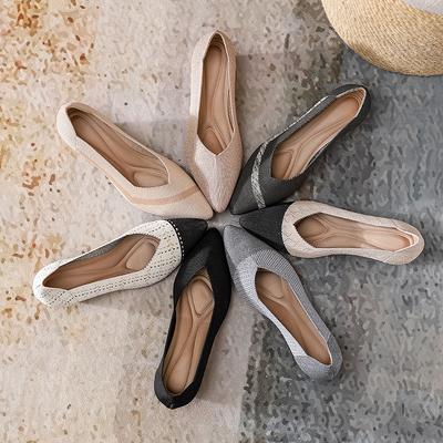 Новая модная повседневная трикотажная женская обувь на танкетке, женские туфли-лодочки, модная обувь, повседневная с мелким вырезом