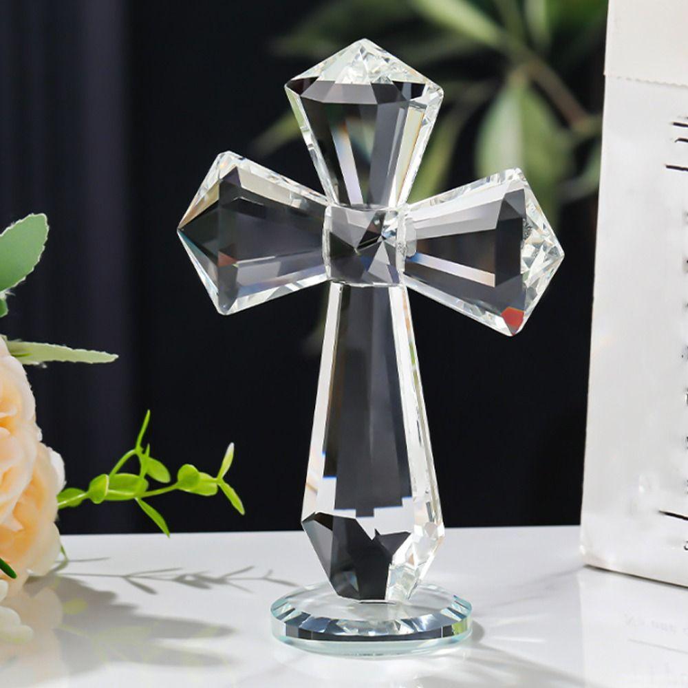 Handmade Crystal Cross Ornament AB Color Crosses Figurine Christian Cross Crafts Birthday Gift