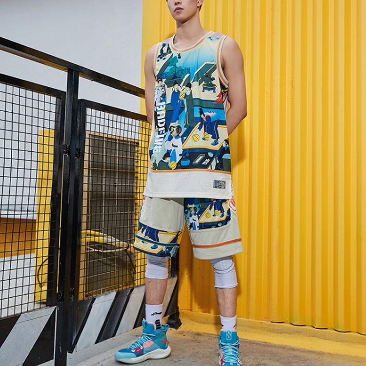Li-Ning Changan Youth Printed Loose Basketball жилет мужской топ желтый серый AAYQ513-2