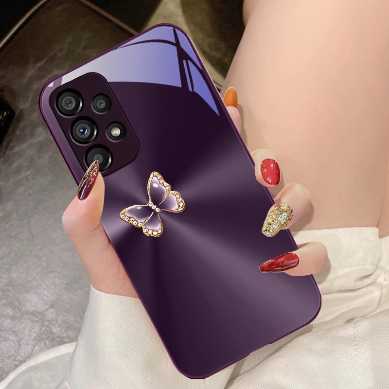 Розовый Аврора Бабочка Для Samsung Galaxy S10 4G S20 11E 30 S21 21Fe 22 S24 Pro S23 Ultra 5G S8 S9 Закаленное Стекло Чехол для Телефона